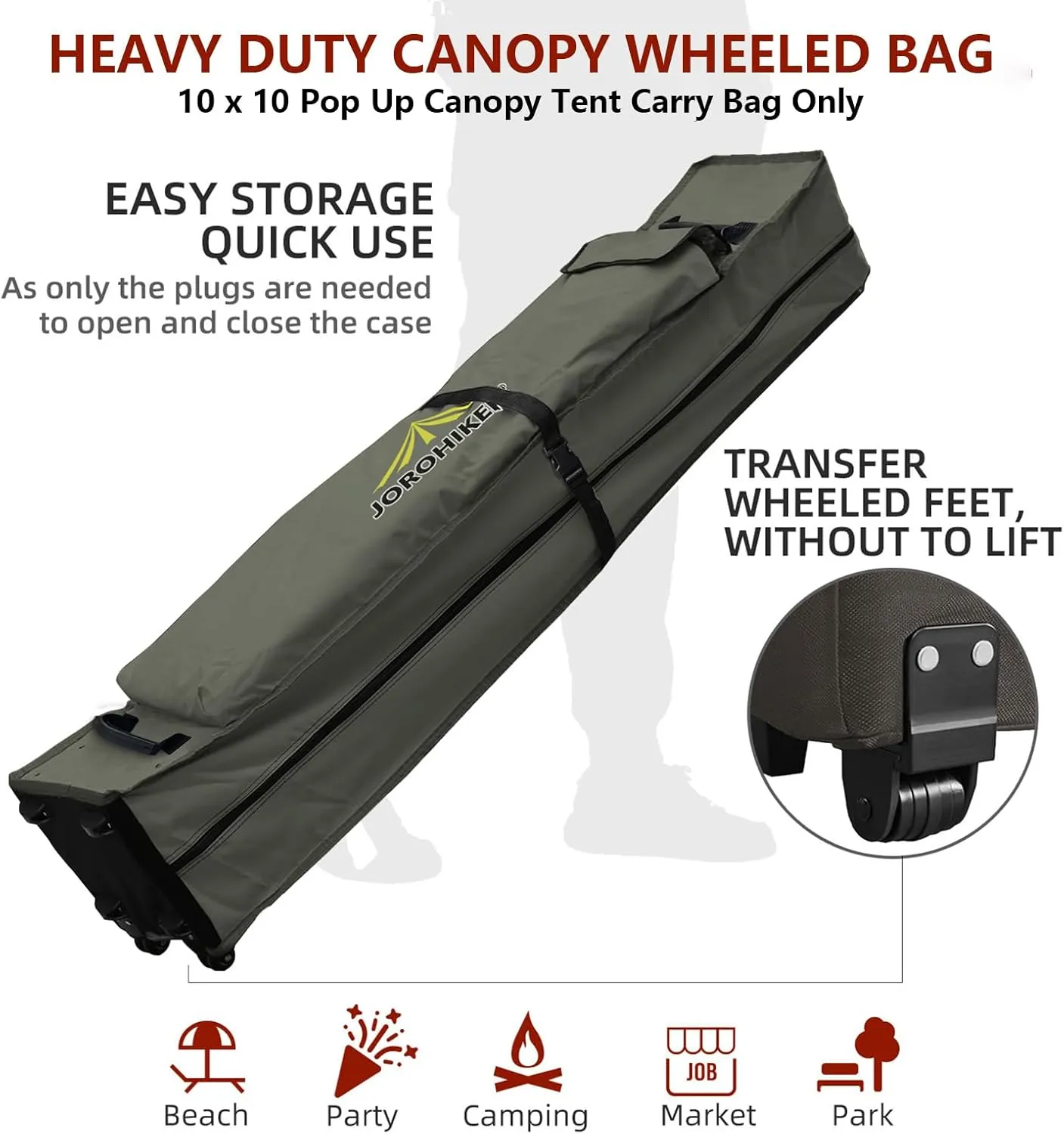 Wheeled Carry Bag for 10x10 Canopy Instant Tent,Heavy Duty Pop up Canopy Tent Universal Rolling Storage Bag with Handles,Bag Size 62"x10.2"x10.2"