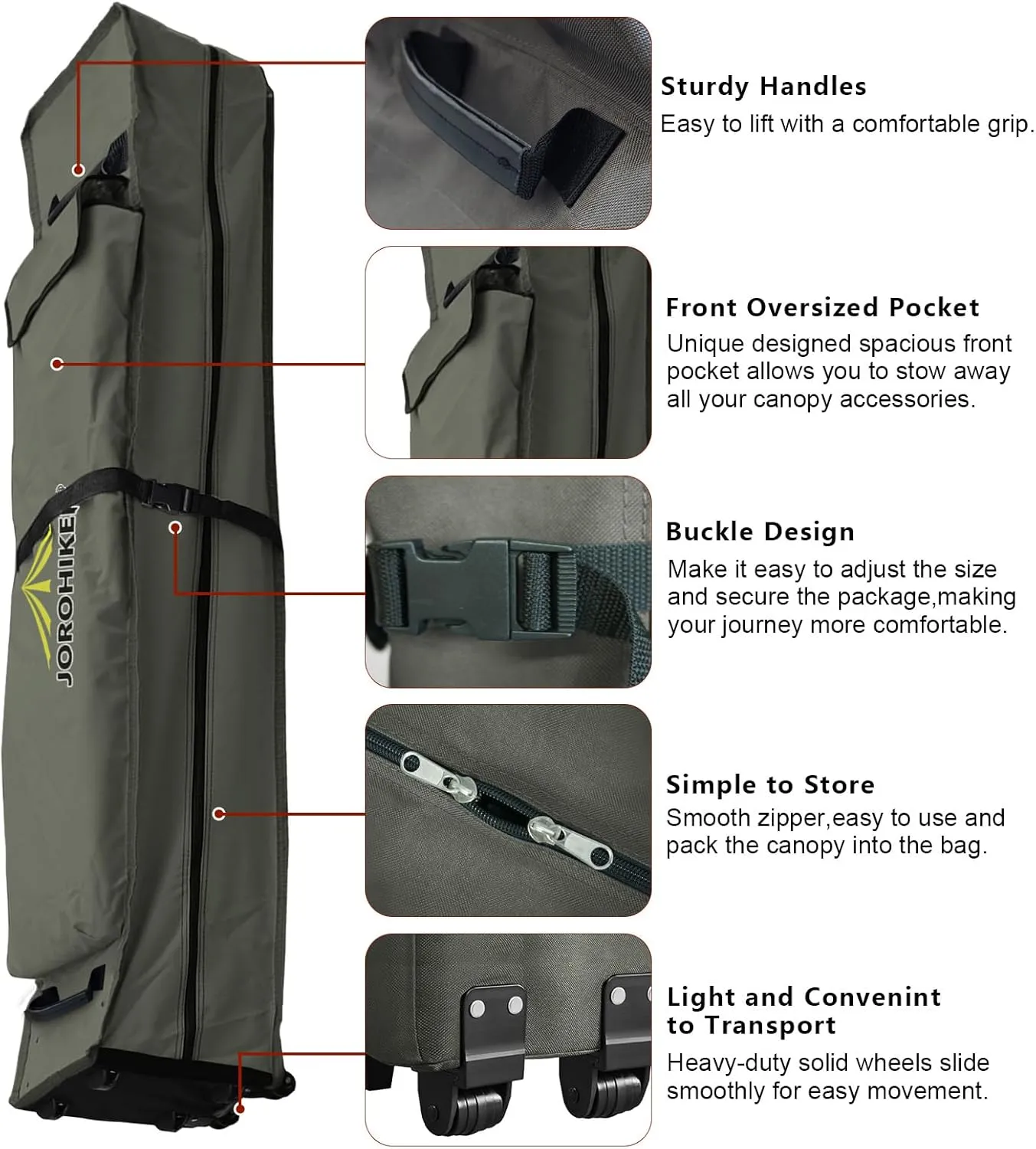 Wheeled Carry Bag for 10x10 Canopy Instant Tent,Heavy Duty Pop up Canopy Tent Universal Rolling Storage Bag with Handles,Bag Size 62"x10.2"x10.2"