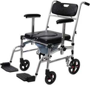 Wheeled Commode Chair,Toilet Chair Wheelchairs High Back Reclining, with Drop Arm and Safety Frame, for Adults, Handicap, Elderly Easy Transfer