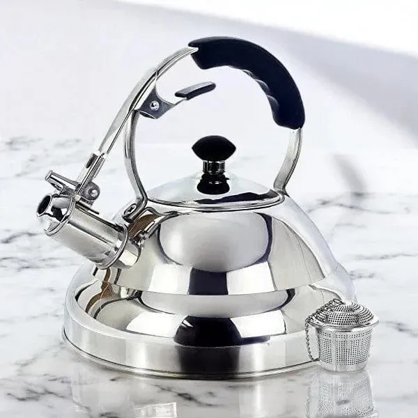Whistling Kettle & Tea Strainer |3L Stainless Steel | Suitable for Gas, Induction and Electric Hobs | Willow & Everett
