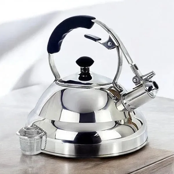 Whistling Kettle & Tea Strainer |3L Stainless Steel | Suitable for Gas, Induction and Electric Hobs | Willow & Everett