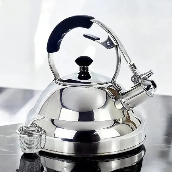 Whistling Kettle & Tea Strainer |3L Stainless Steel | Suitable for Gas, Induction and Electric Hobs | Willow & Everett