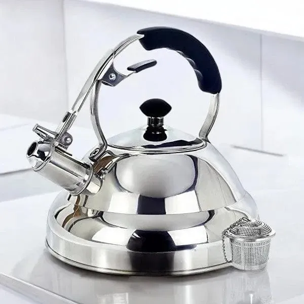 Whistling Kettle & Tea Strainer |3L Stainless Steel | Suitable for Gas, Induction and Electric Hobs | Willow & Everett