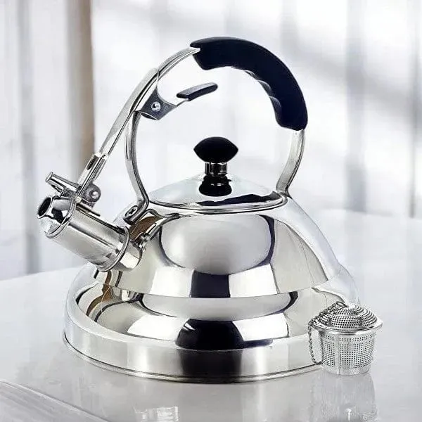 Whistling Kettle & Tea Strainer |3L Stainless Steel | Suitable for Gas, Induction and Electric Hobs | Willow & Everett
