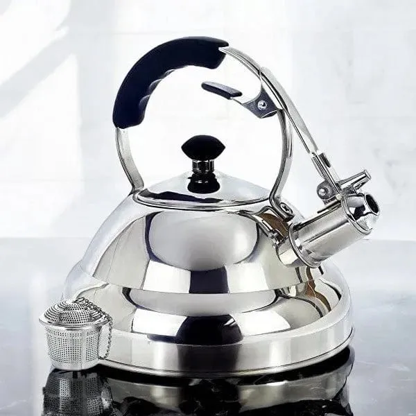 Whistling Kettle & Tea Strainer |3L Stainless Steel | Suitable for Gas, Induction and Electric Hobs | Willow & Everett