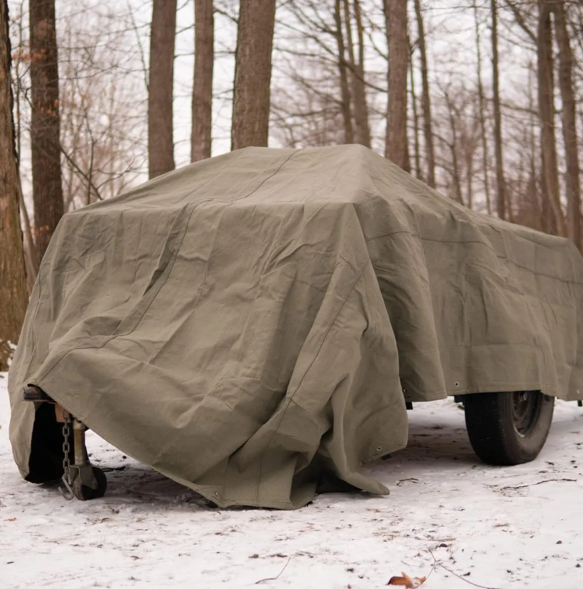 WHITEDUCK Canvas Tarp 18 oz. Heavy Duty Waterproof UV Resistant, Rustproof Grommets, Industrial & Commercial Use Cloth Tarp (Cut Size: 20'x20', Finished Size: 19'6"x19'6", Olive Drab)