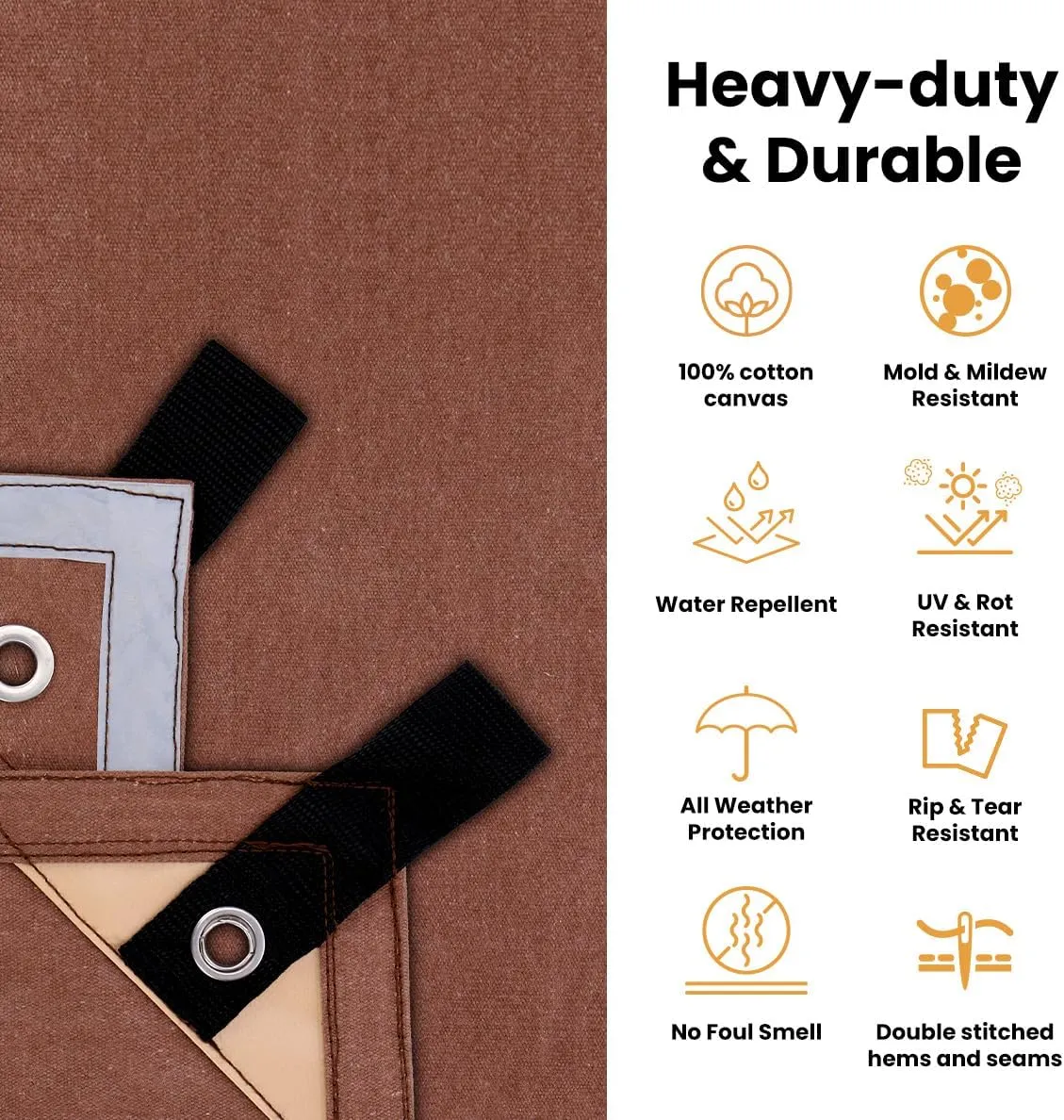 WHITEDUCK Canvas Tarp 18 oz. Heavy Duty Waterproof UV Resistant, Rustproof Grommets, Industrial & Commercial Use Cloth Tarp (Cut Size: 20'x20', Finished Size: 19'6"x19'6", Olive Drab)
