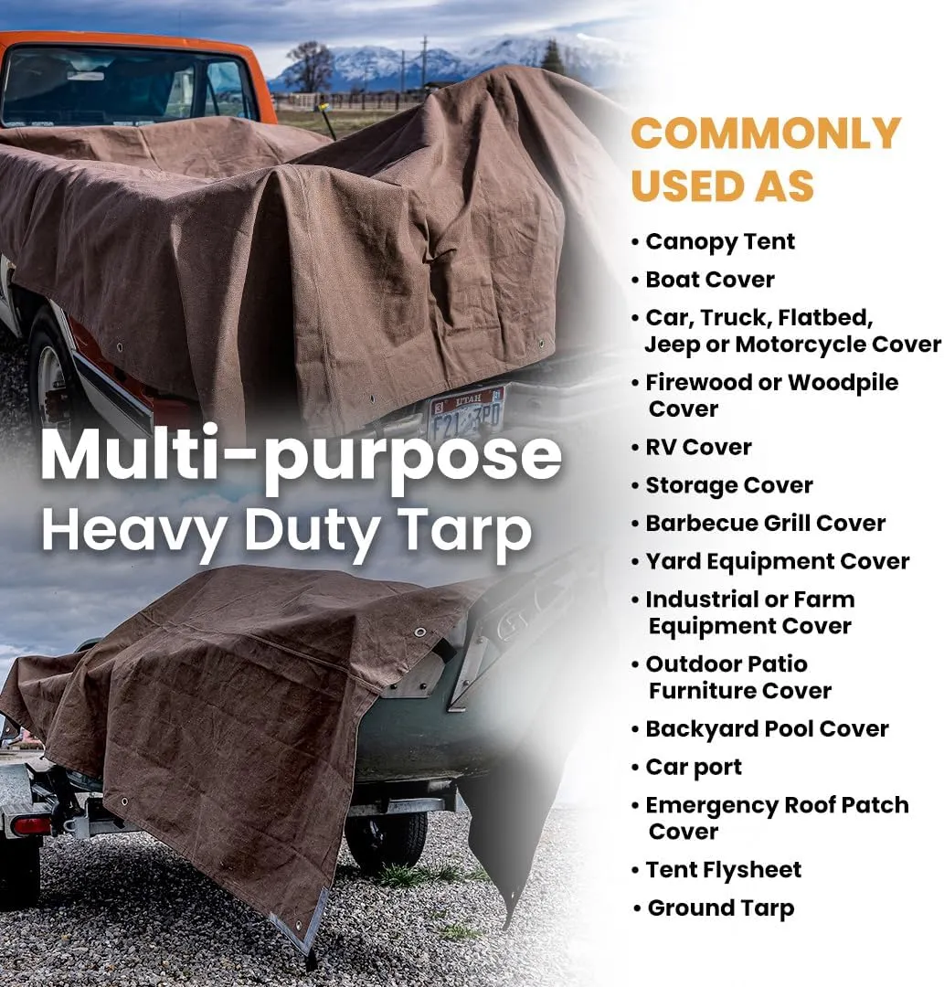 WHITEDUCK Canvas Tarp 18 oz. Heavy Duty Waterproof UV Resistant, Rustproof Grommets, Industrial & Commercial Use Cloth Tarp (Cut Size: 20'x20', Finished Size: 19'6"x19'6", Olive Drab)