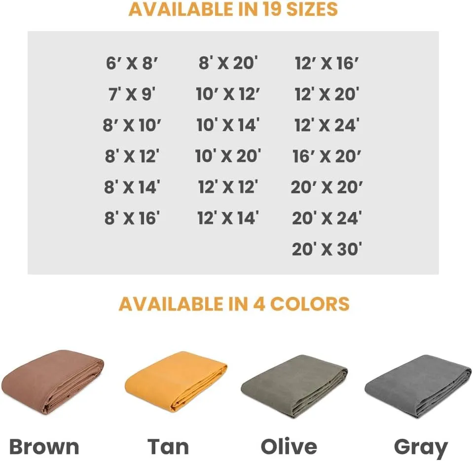 WHITEDUCK Canvas Tarp 18 oz. Heavy Duty Waterproof UV Resistant, Rustproof Grommets, Industrial & Commercial Use Cloth Tarp (Cut Size: 20'x20', Finished Size: 19'6"x19'6", Olive Drab)