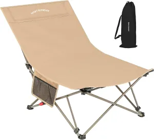Whitsunday Camping Lounge Chair, 3 Adjustments Reclining Camping Chair, Lawn Chairs Folding Chair with Side Pocket for Camping, Beach, Picnic Khaki