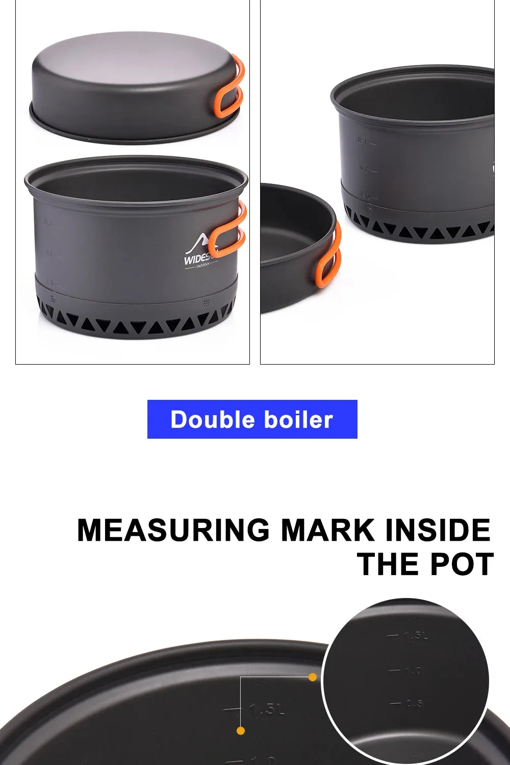 Widesea Camping Cookware Set - 1.3L & 2.3L Outdoor Cooking Pot and Kettle Kit