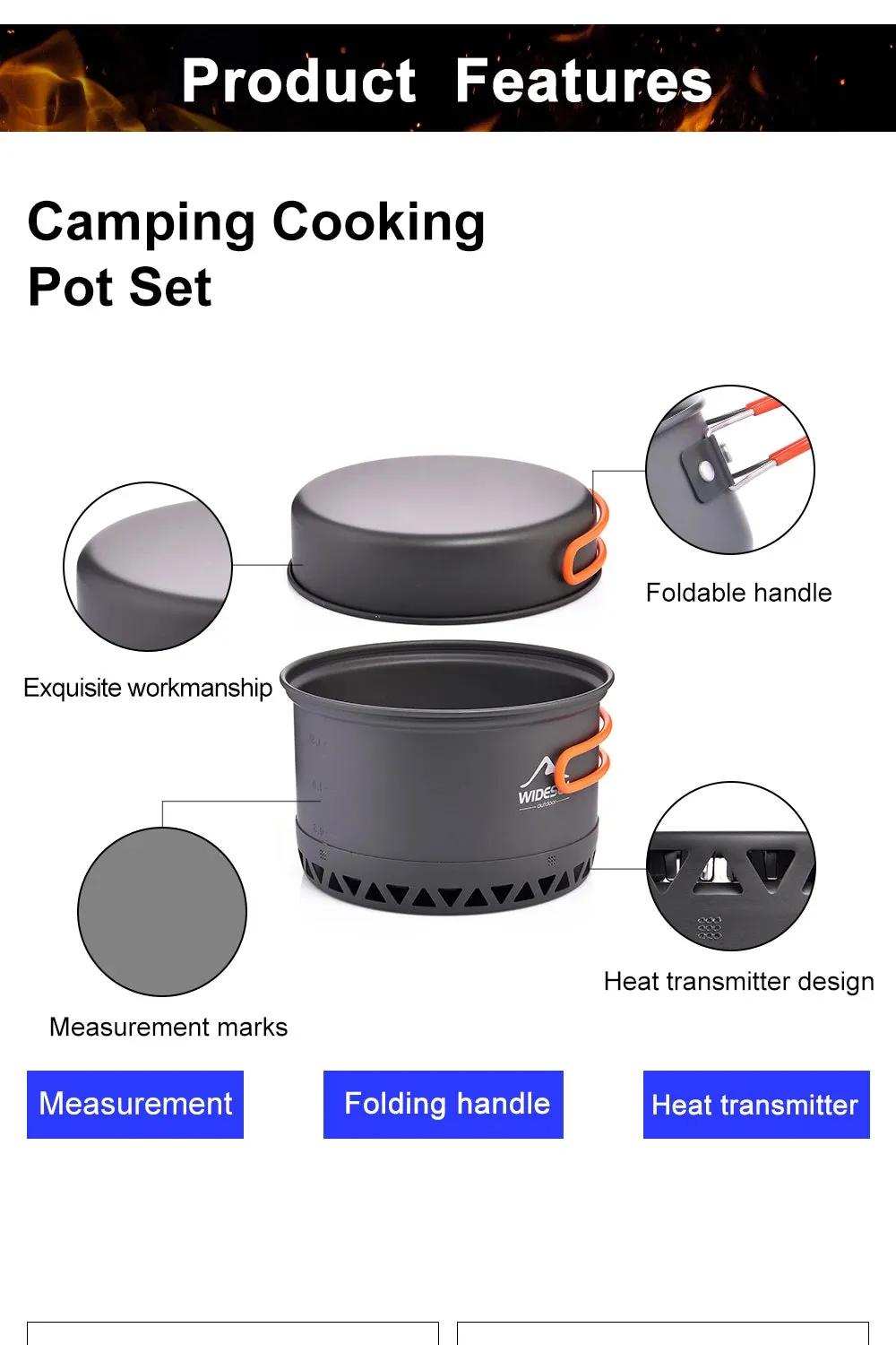 Widesea Camping Cookware Set - 1.3L & 2.3L Outdoor Cooking Pot and Kettle Kit