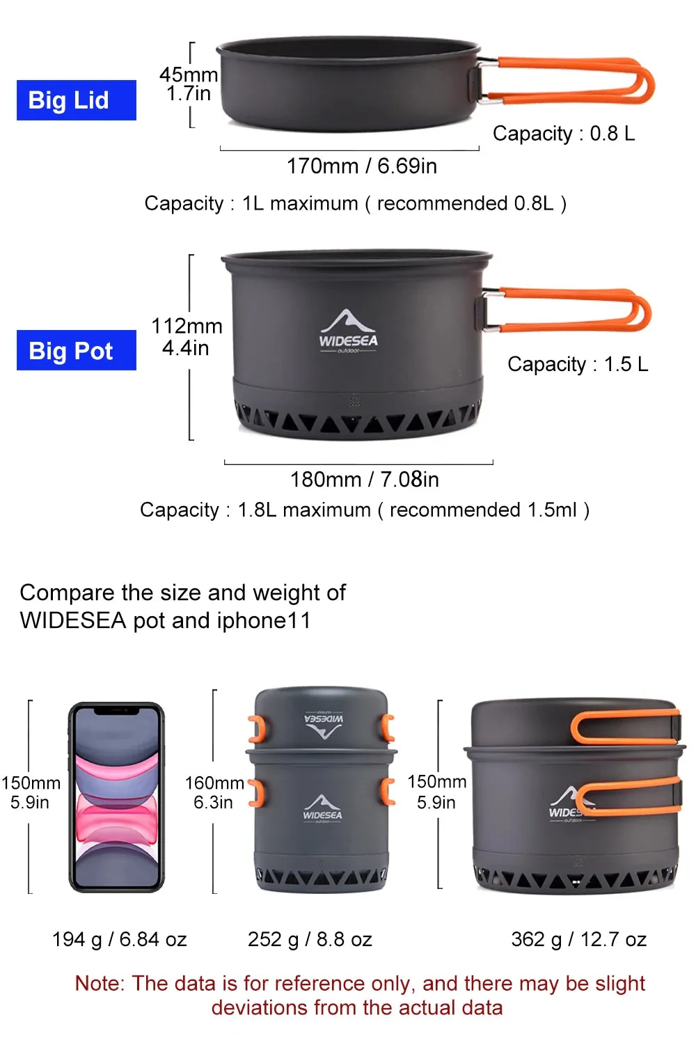 Widesea Camping Cookware Set - 1.3L & 2.3L Outdoor Cooking Pot and Kettle Kit