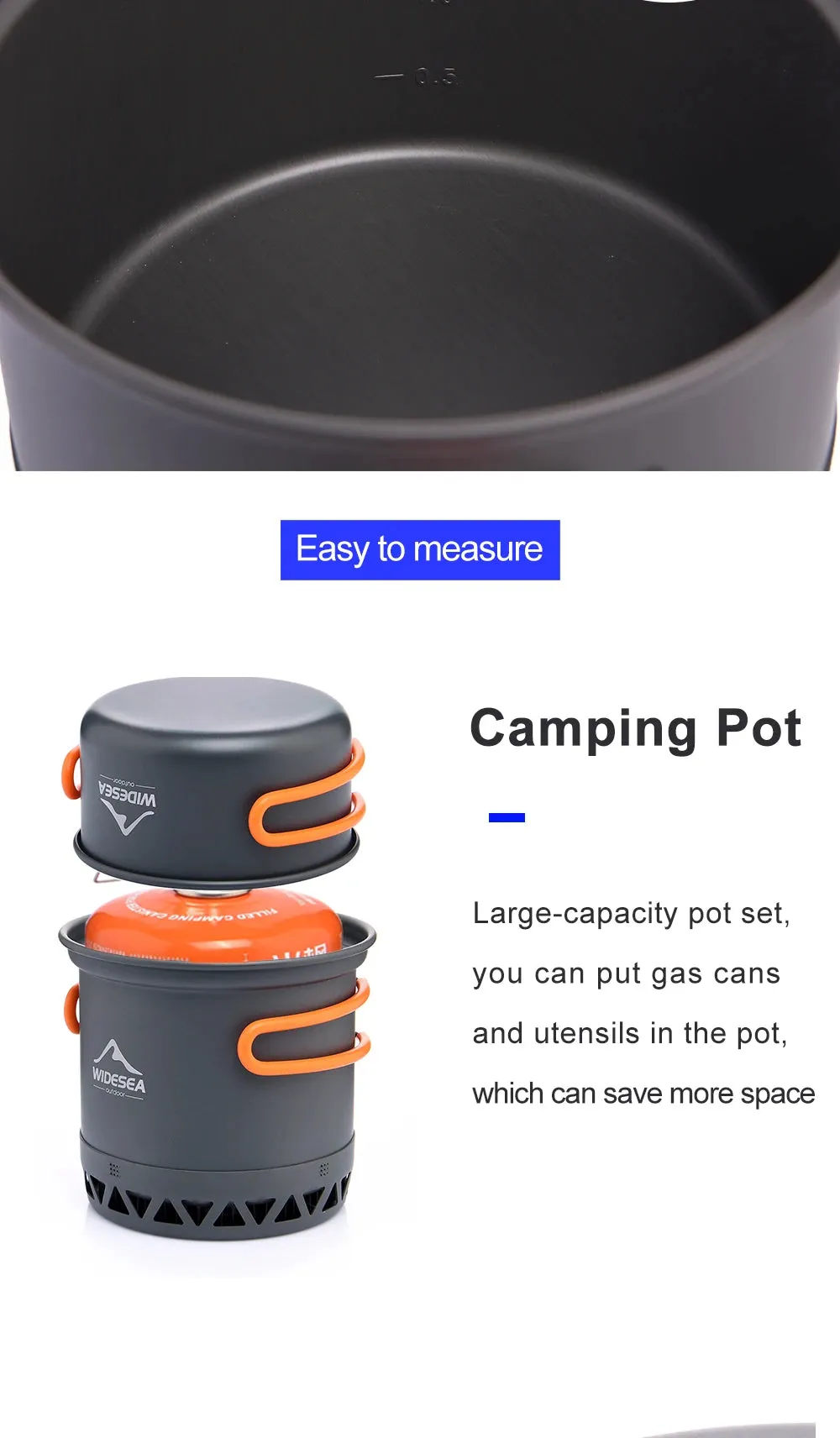 Widesea Camping Cookware Set - 1.3L & 2.3L Outdoor Cooking Pot and Kettle Kit
