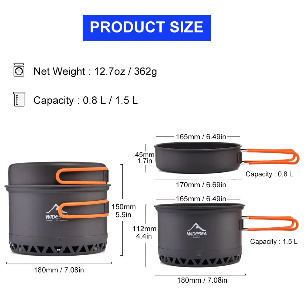 Widesea Camping Cookware Set - 1.3L & 2.3L Outdoor Cooking Pot and Kettle Kit