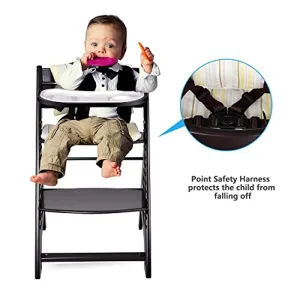Wooden Highchair, Baby Dining Chair with Adjustable Height, Removable Tray