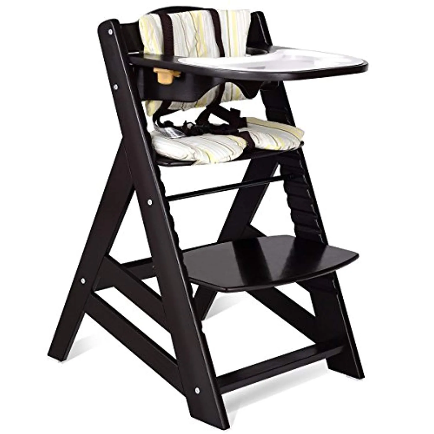 Wooden Highchair, Baby Dining Chair with Adjustable Height, Removable Tray