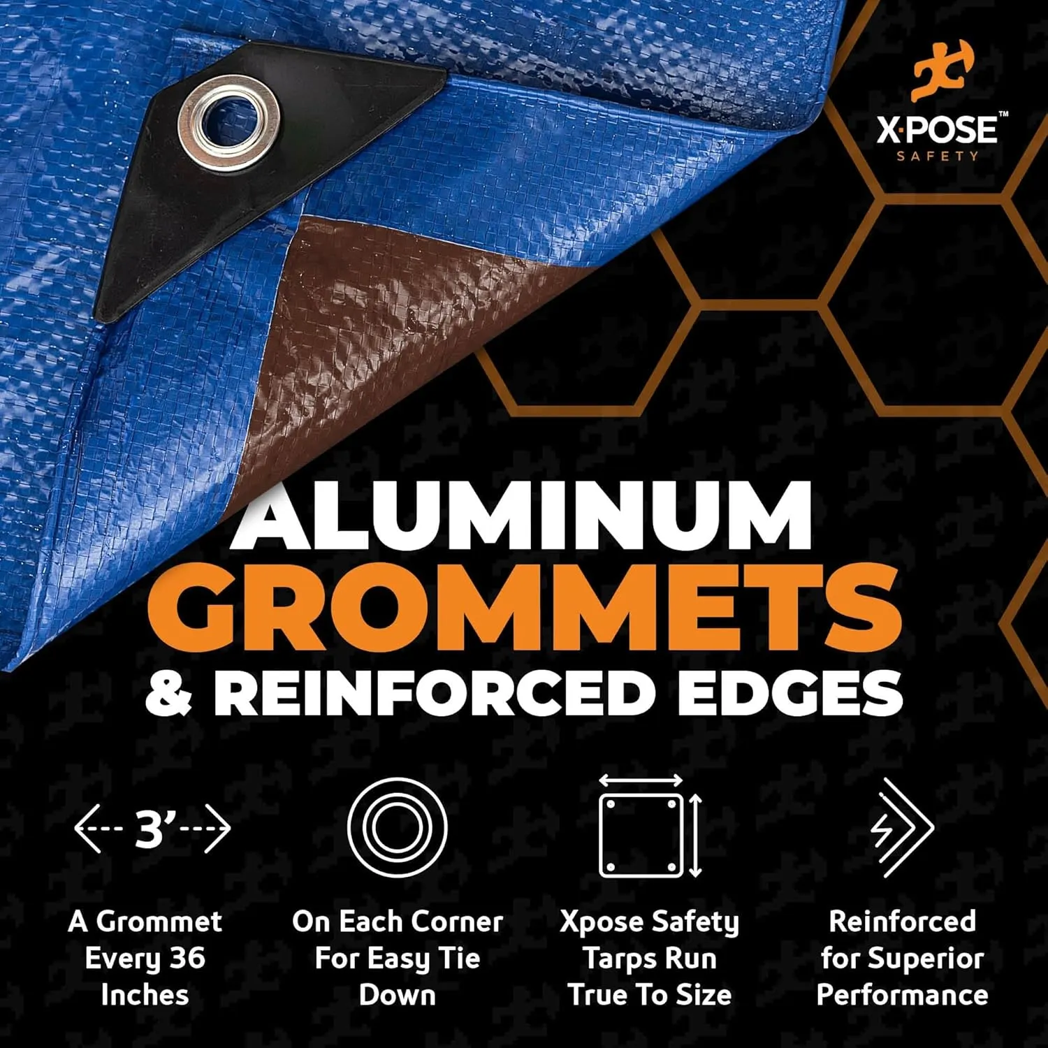 Xpose Safety 10’ x 12’ Heavy Blue/Brown Tarp - Waterproof Tarp - 7 Mil Weatherproof Camping Tarp for Tent, Rain, Wind & Sun - Plastic Tarpaulin Cover Outdoor Tarp for Roof, Trailer, RV, Car, Boat