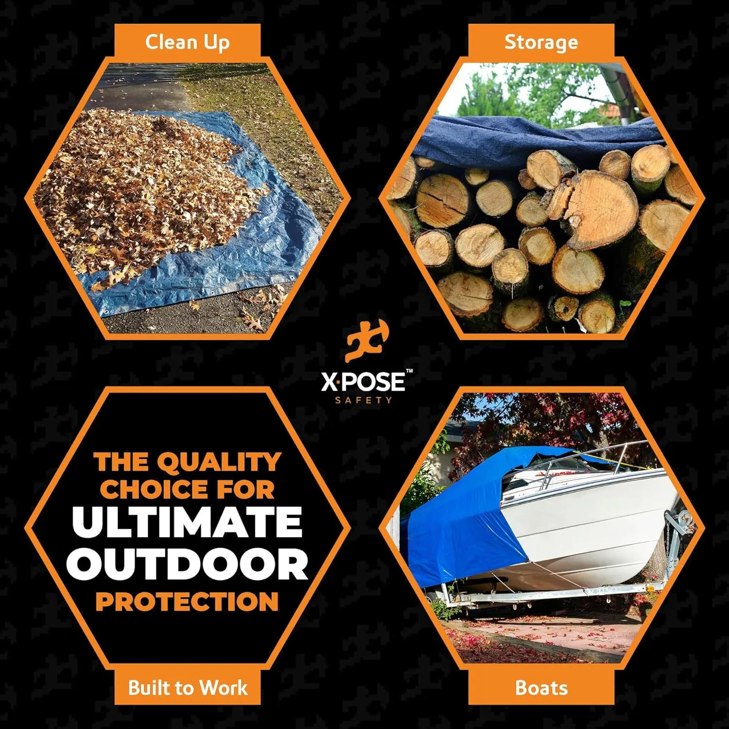 Xpose Safety 12’ x 12’ Heavy Blue/Brown Tarp - Waterproof Tarp - 7 Mil Weatherproof Camping Tarp for Tent, Rain, Wind & Sun - Plastic Tarpaulin Cover Outdoor Tarp for Roof, Trailer, RV, Car, Boat