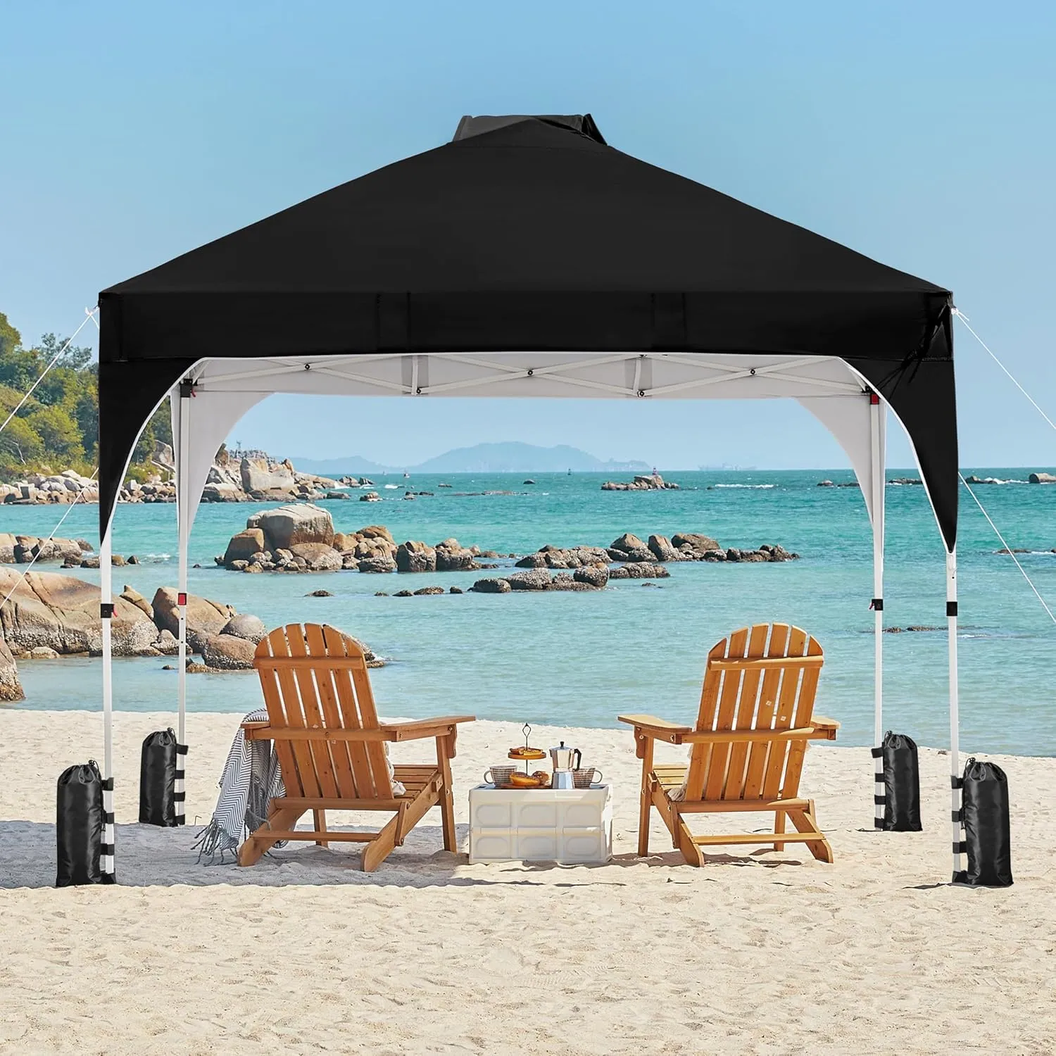 Yaheetech 10x10 Pop Up Canopy Tent with Vent, Easy Set Up Tent, Instant Sun Shelter Canopy with Wheeled Bag, 4 Sandbags, 12 Stakes & 4 Ropes, for Parties, Beach, Outdoor, Black