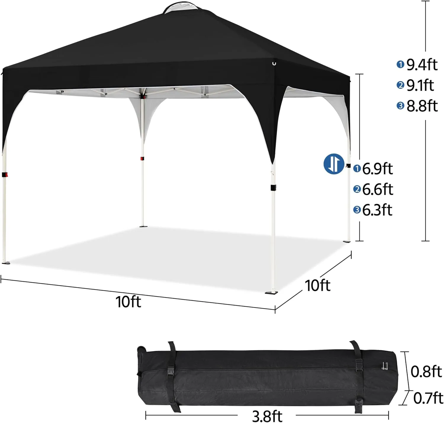 Yaheetech 10x10 Pop Up Canopy Tent with Vent, Easy Set Up Tent, Instant Sun Shelter Canopy with Wheeled Bag, 4 Sandbags, 12 Stakes & 4 Ropes, for Parties, Beach, Outdoor, Black