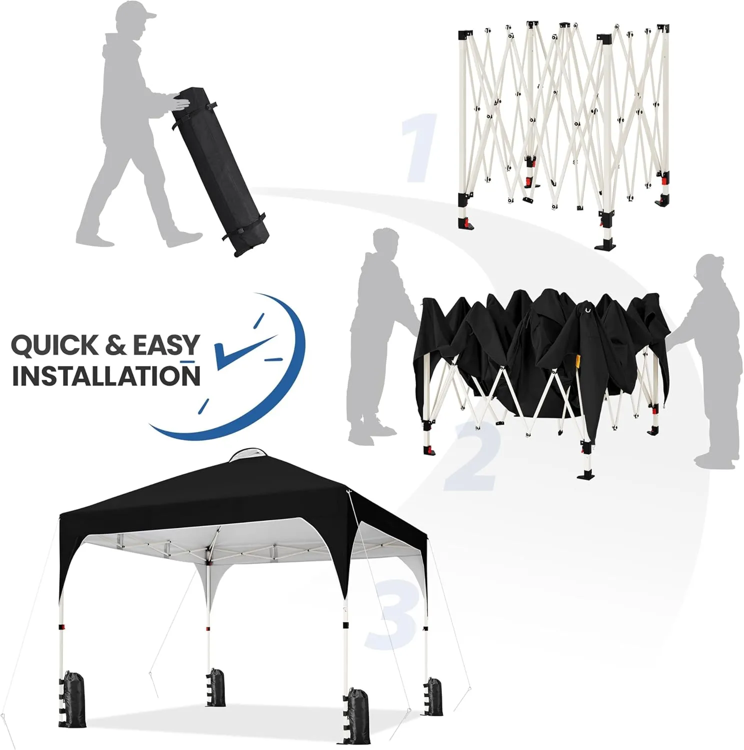Yaheetech 10x10 Pop Up Canopy Tent with Vent, Easy Set Up Tent, Instant Sun Shelter Canopy with Wheeled Bag, 4 Sandbags, 12 Stakes & 4 Ropes, for Parties, Beach, Outdoor, Black