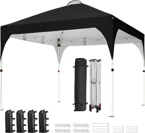 Yaheetech 10x10 Pop Up Canopy Tent with Vent, Easy Set Up Tent, Instant Sun Shelter Canopy with Wheeled Bag, 4 Sandbags, 12 Stakes & 4 Ropes, for Parties, Beach, Outdoor, Black