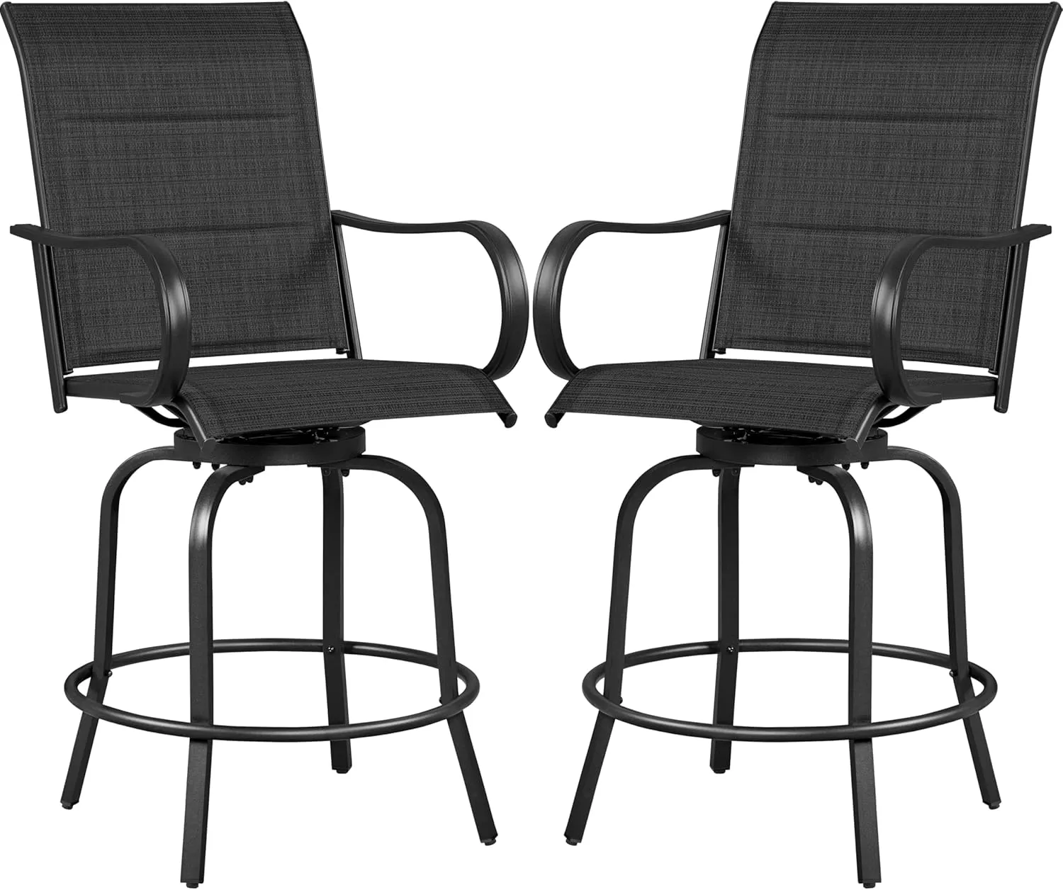 Yaheetech 2 Piece Patio Swivel Bar Stools Texteline Bistro Chairs with High Back/Armrest/Footrest, All Weather Padded Seating Outdoor Furniture Height Outdoor Chairs for Outside, Lawn & Garden