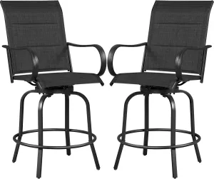 Yaheetech 2 Piece Patio Swivel Bar Stools Texteline Bistro Chairs with High Back/Armrest/Footrest, All Weather Padded Seating Outdoor Furniture Height Outdoor Chairs for Outside, Lawn & Garden