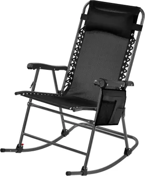 Yaheetech 26in Rocking Chair Outdoor Zero Gravity Folding Chairs Rocking Chairs Foldable Outdoor Reclining Lounge Chair for Outside Lawn with Cupholder/Pillow Ergonomic Design for Rest, Black