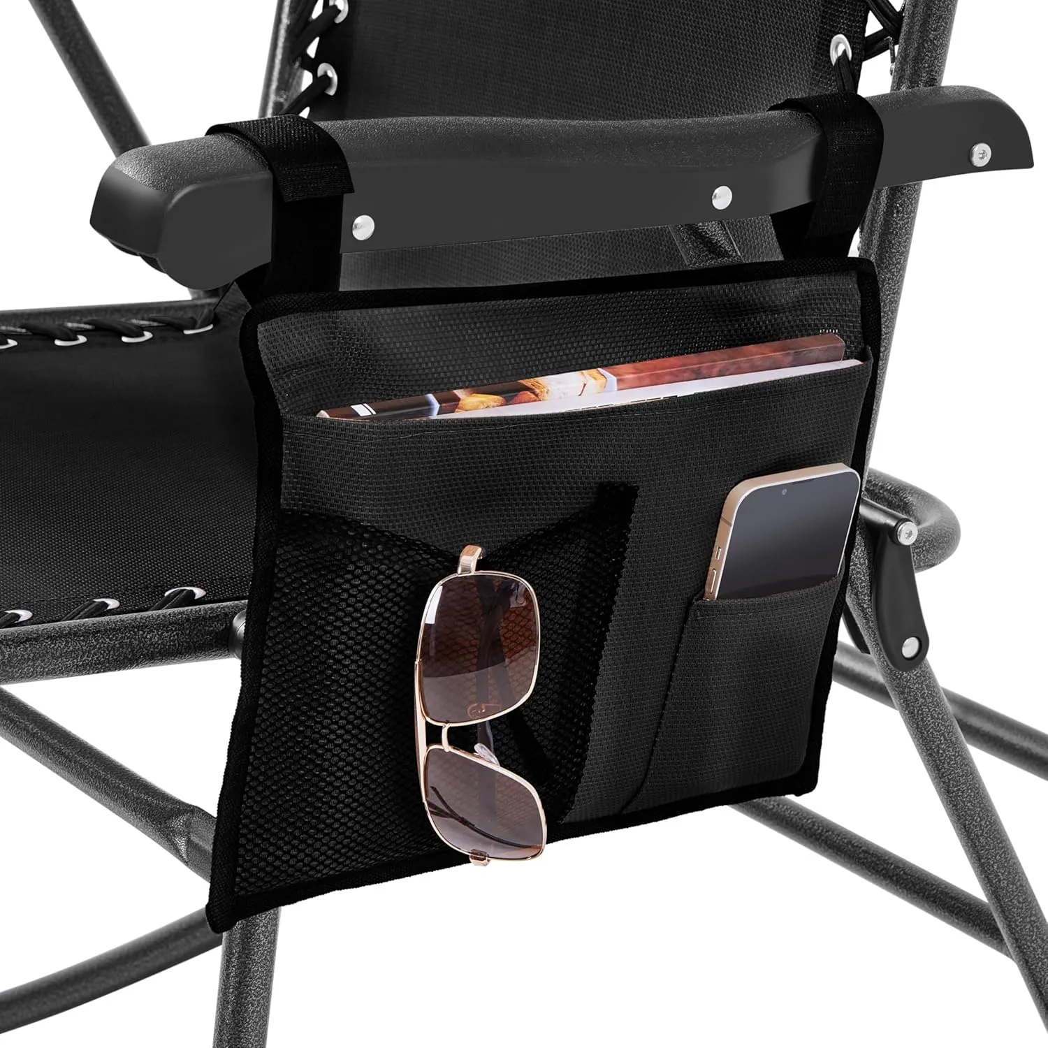 Yaheetech 26in Rocking Chair Outdoor Zero Gravity Folding Chairs Rocking Chairs Foldable Outdoor Reclining Lounge Chair for Outside Lawn with Cupholder/Pillow Ergonomic Design for Rest, Black