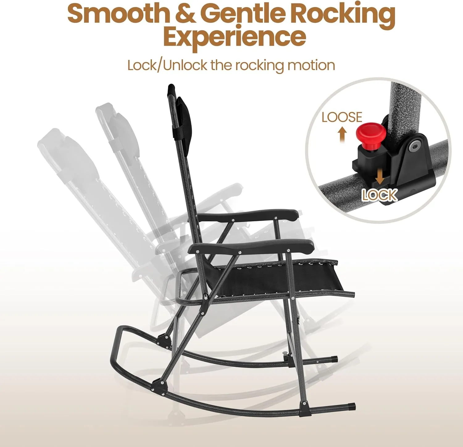 Yaheetech 26in Rocking Chair Outdoor Zero Gravity Folding Chairs Rocking Chairs Foldable Outdoor Reclining Lounge Chair for Outside Lawn with Cupholder/Pillow Ergonomic Design for Rest, Black