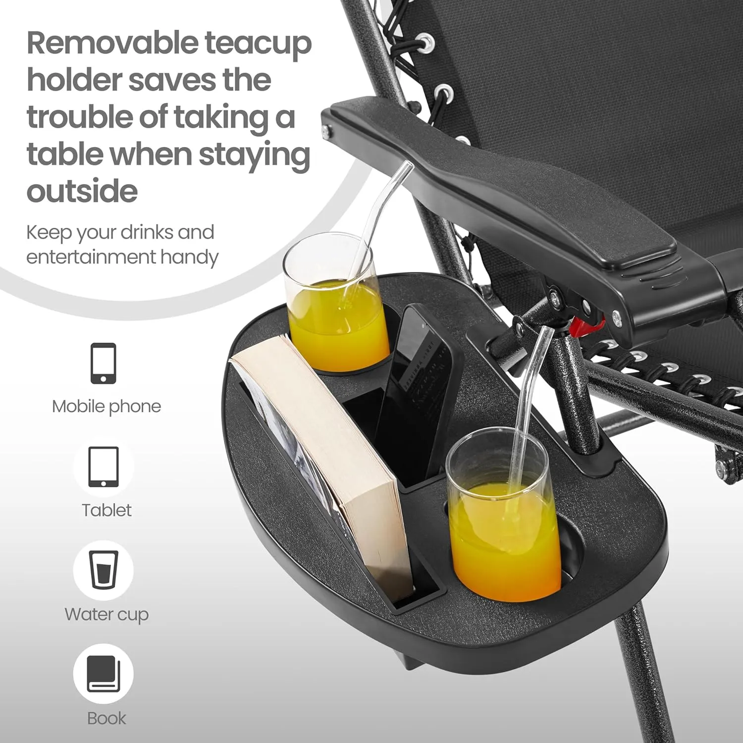 Yaheetech 29inch Zero Gravity Chairs w/Pillows & Cup Holder & Carry Strap Outdoor Patio Adjustable Foldable Reclining Lounge Recliners for Lawn Poolside Beach Gray/1