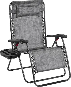 Yaheetech 29inch Zero Gravity Chairs w/Pillows & Cup Holder & Carry Strap Outdoor Patio Adjustable Foldable Reclining Lounge Recliners for Lawn Poolside Beach Gray/1
