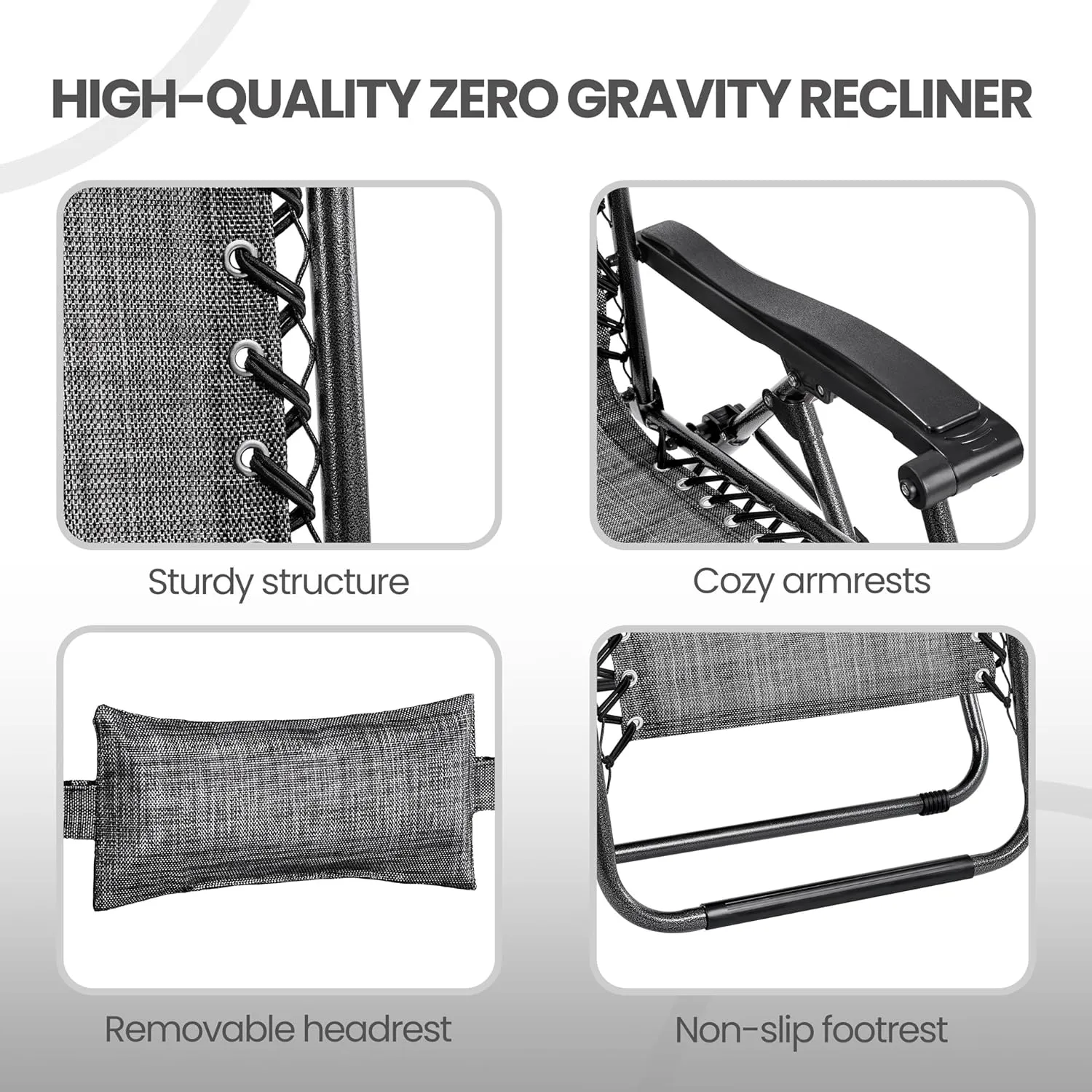 Yaheetech 29inch Zero Gravity Chairs w/Pillows & Cup Holder & Carry Strap Outdoor Patio Adjustable Foldable Reclining Lounge Recliners for Lawn Poolside Beach Gray/1