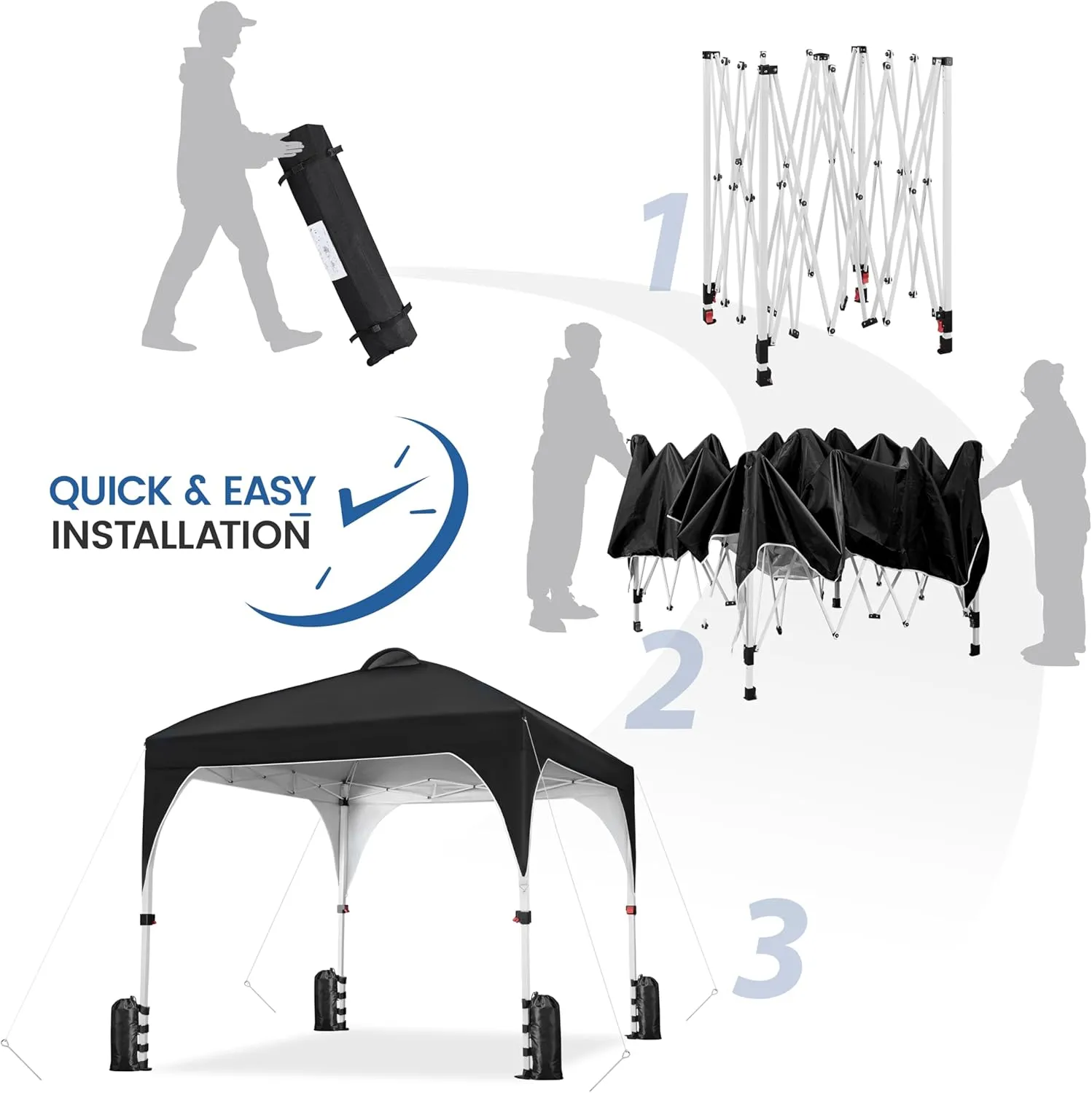 Yaheetech 8x8 Pop Up Canopy Tent with Vent, Easy Set Up Tent, Instant Sun Shelter Canopy with Wheeled Bag, 4 Sandbags, 8 Stakes & 4 Ropes, for Parties, Beach, Outdoor, Black