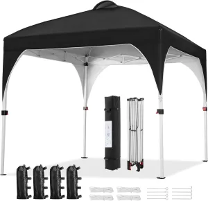 Yaheetech 8x8 Pop Up Canopy Tent with Vent, Easy Set Up Tent, Instant Sun Shelter Canopy with Wheeled Bag, 4 Sandbags, 8 Stakes & 4 Ropes, for Parties, Beach, Outdoor, Black
