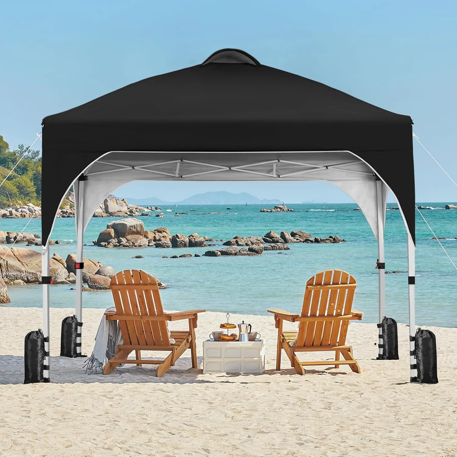 Yaheetech 8x8 Pop Up Canopy Tent with Vent, Easy Set Up Tent, Instant Sun Shelter Canopy with Wheeled Bag, 4 Sandbags, 8 Stakes & 4 Ropes, for Parties, Beach, Outdoor, Black