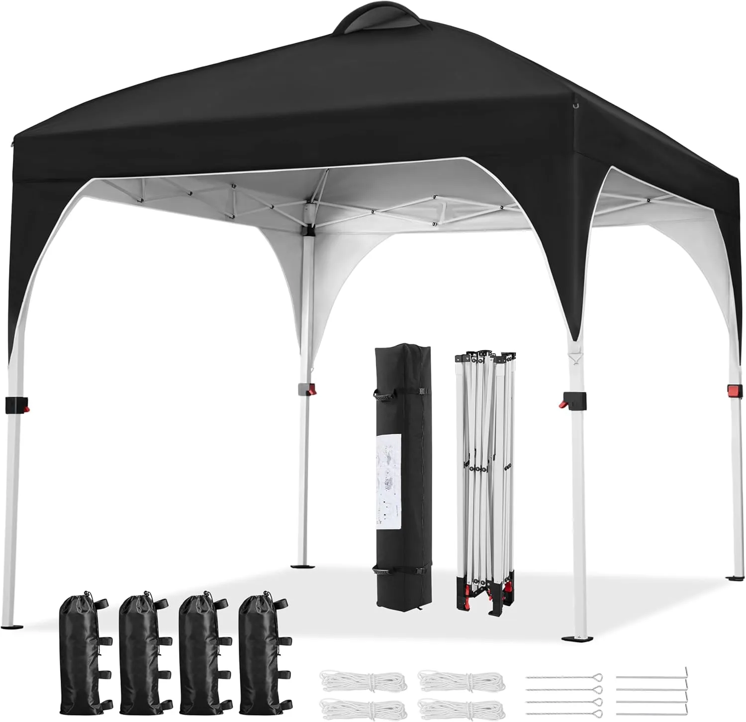 Yaheetech 8x8 Pop Up Canopy Tent with Vent, Easy Set Up Tent, Instant Sun Shelter Canopy with Wheeled Bag, 4 Sandbags, 8 Stakes & 4 Ropes, for Parties, Beach, Outdoor, Black