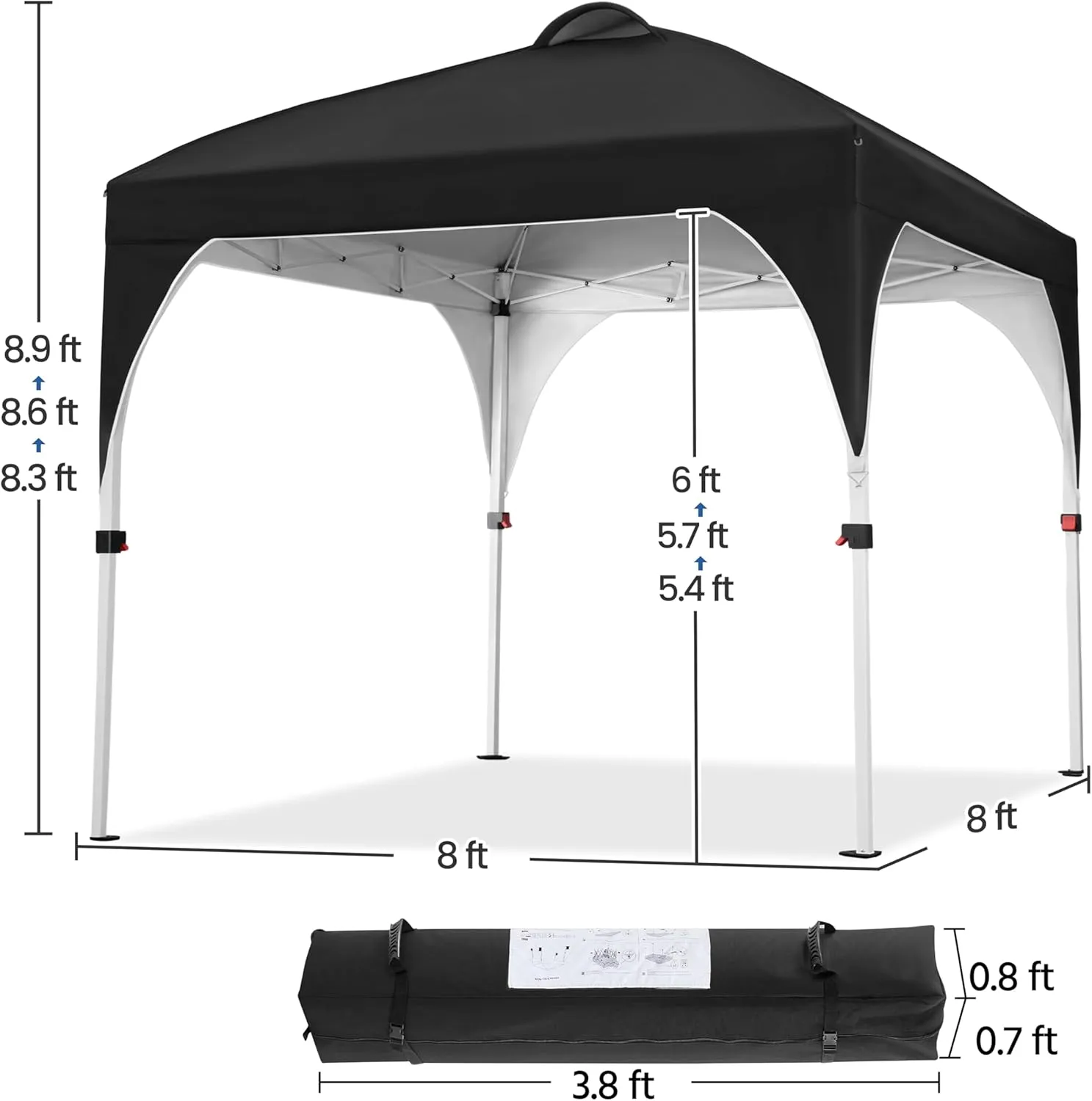 Yaheetech 8x8 Pop Up Canopy Tent with Vent, Easy Set Up Tent, Instant Sun Shelter Canopy with Wheeled Bag, 4 Sandbags, 8 Stakes & 4 Ropes, for Parties, Beach, Outdoor, Black