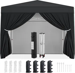 Yaheetech 8x8 Pop Up Canopy with 4 Removable Sidewalls, Portable Enclosed Instant Tent, Waterproof Outdoor Tent, Beach Sun Shelter with 4 Sandbags, 8 Stakes & 4 Ropes, Black