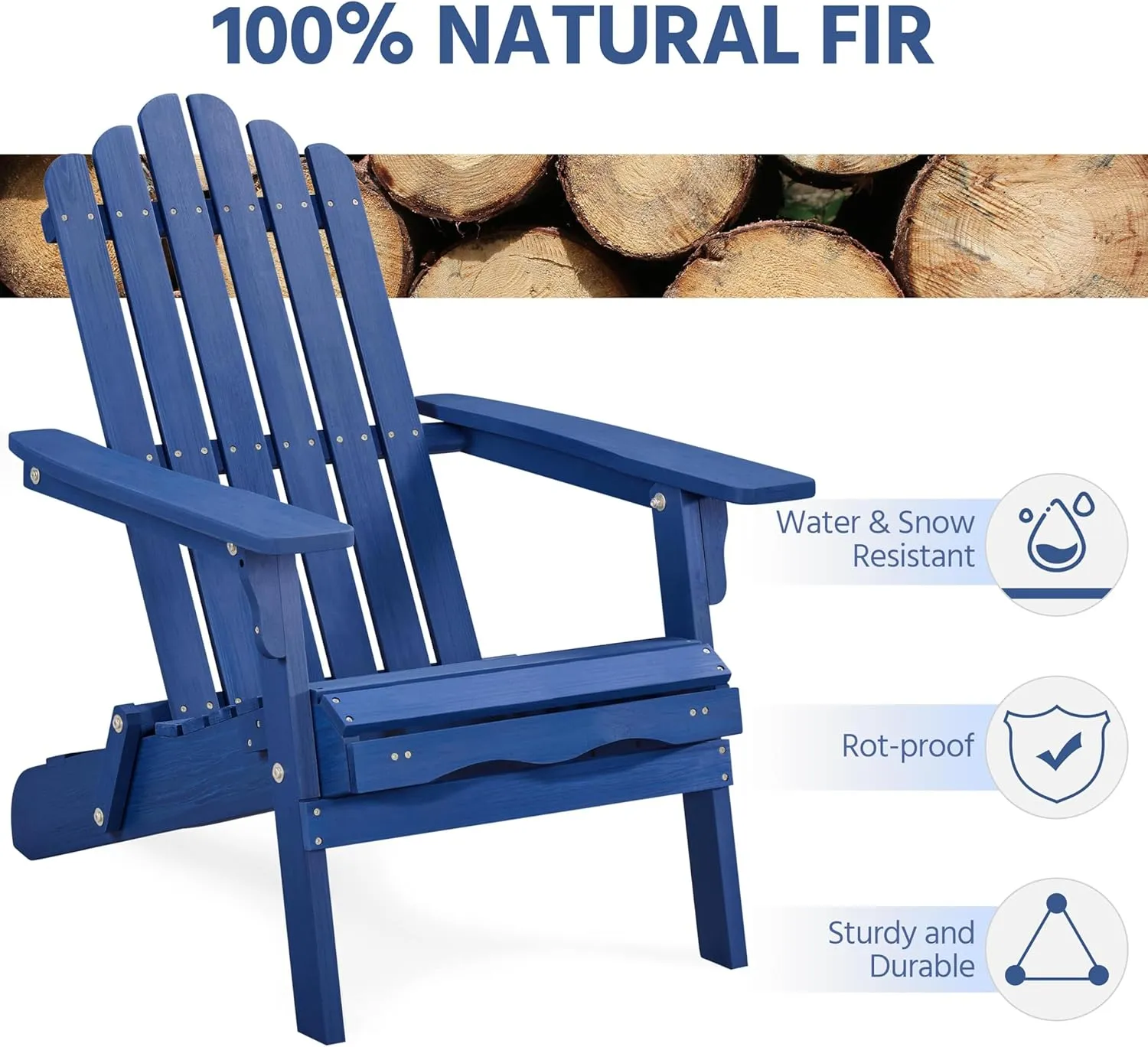 Yaheetech Folding Adirondack Chair with Retractable Ottoman 300lb Solid Wood Garden Chair, Fire Pit Lounge Chairs Weather Resistant Furniture for Garden/Yard/Patio/Lawn, Blue