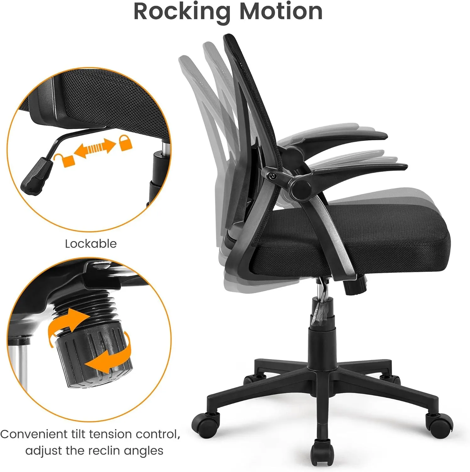 Yaheetech Home Office Chair Work Desk Chair Swivel Computer Mesh Chair with Flip-up Arms Adjustable Height Lumbar Support Executive Office Task Chair for Home Office Students Study, Black