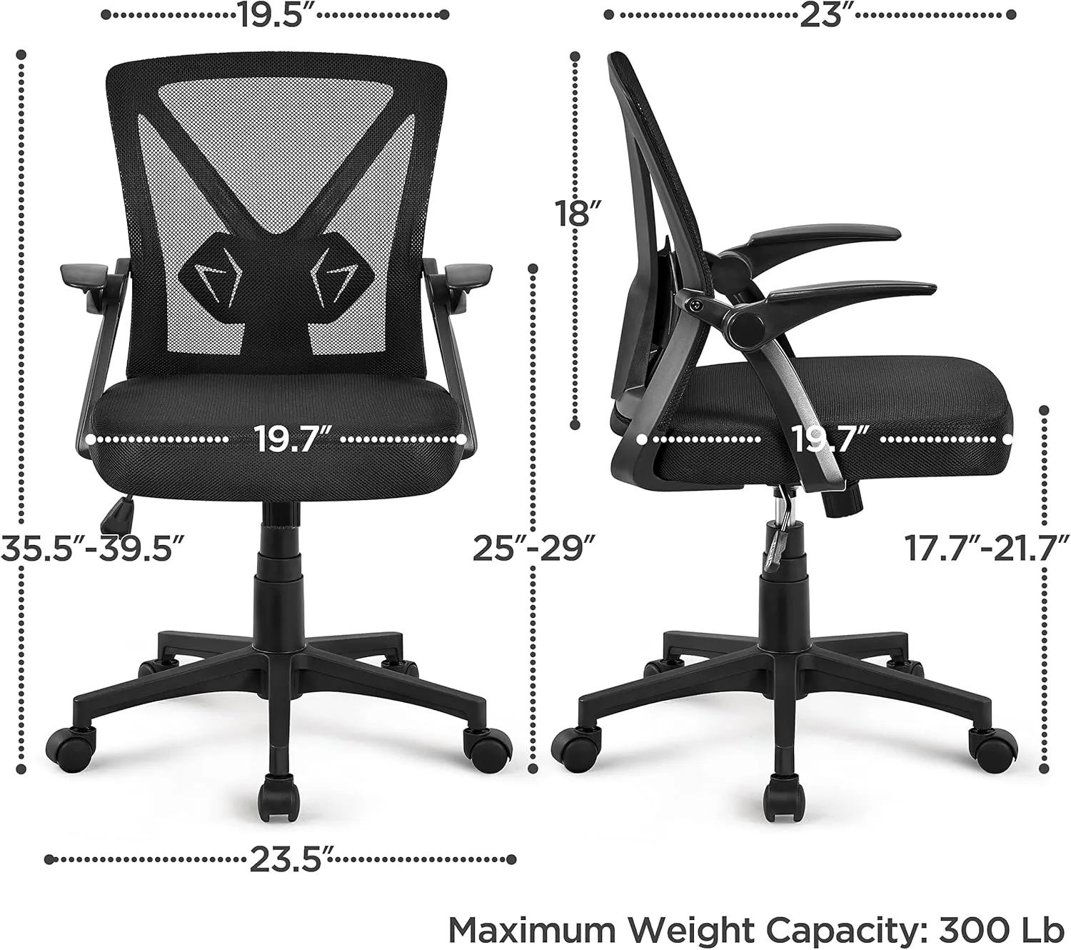 Yaheetech Home Office Chair Work Desk Chair Swivel Computer Mesh Chair with Flip-up Arms Adjustable Height Lumbar Support Executive Office Task Chair for Home Office Students Study, Black