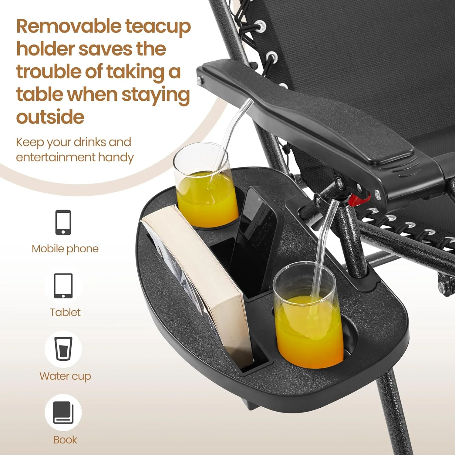 Yaheetech Outdoor Zero Gravity Chair Foldable Recliner Adjustable Patio Lounge w/Canopy Shade, Side Cup Holder Tray, Carry Strap for Garden Beach Lawn Deck Black/1