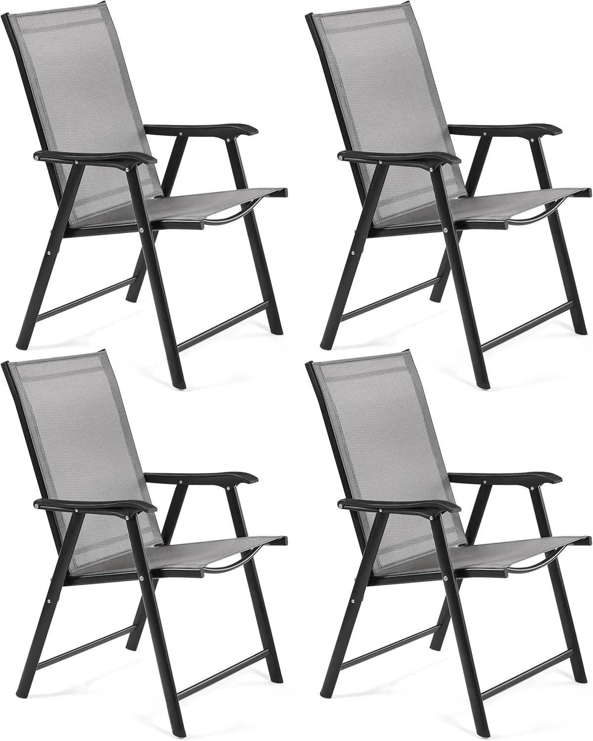 Yaheetech Patio Dining Chairs Set of 4 with Armrests, Outdoor Folding Chairs with Metal Frame and Backrest for Lawn, Garden, Yard and Poolside, Gray
