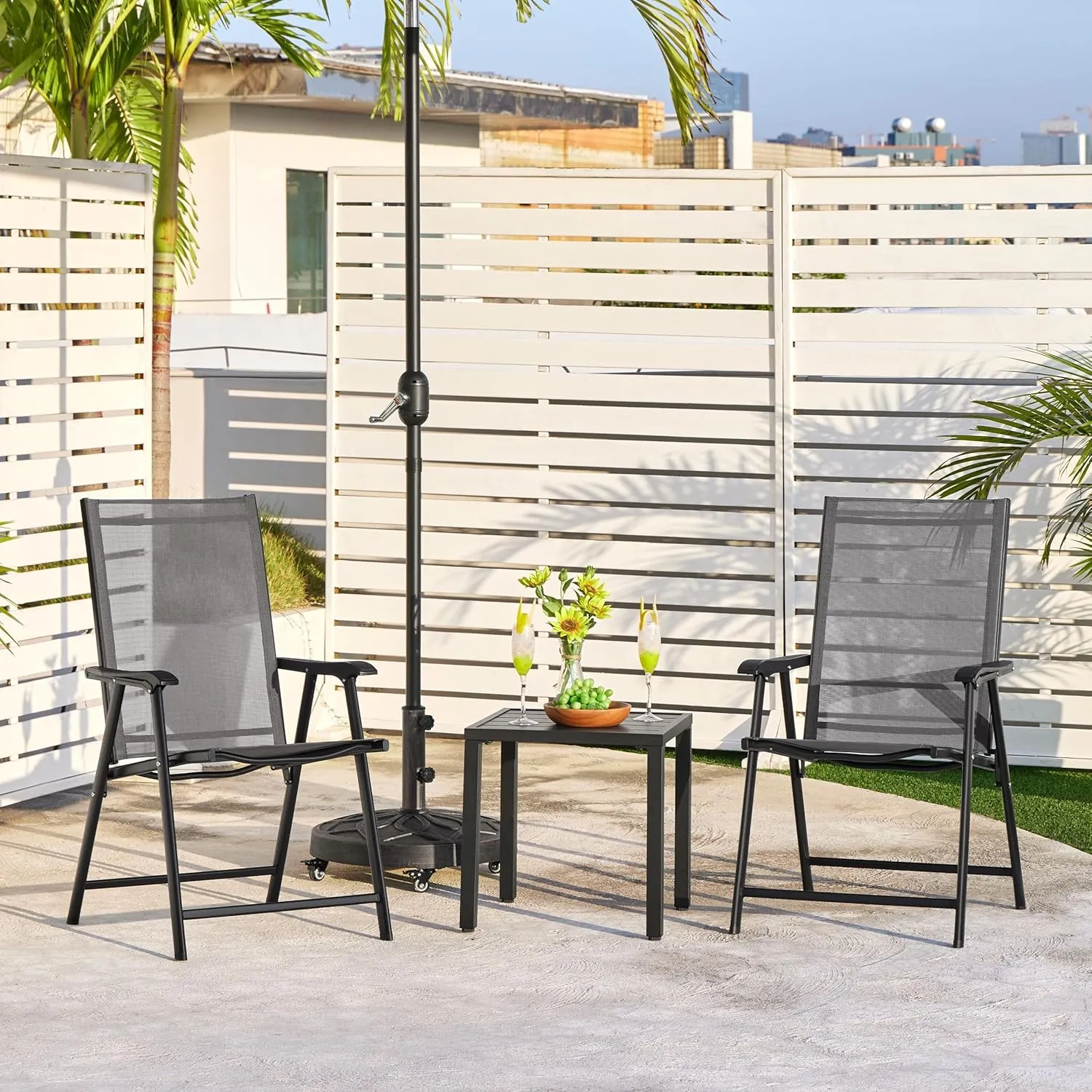 Yaheetech Patio Dining Chairs Set of 4 with Armrests, Outdoor Folding Chairs with Metal Frame and Backrest for Lawn, Garden, Yard and Poolside, Gray
