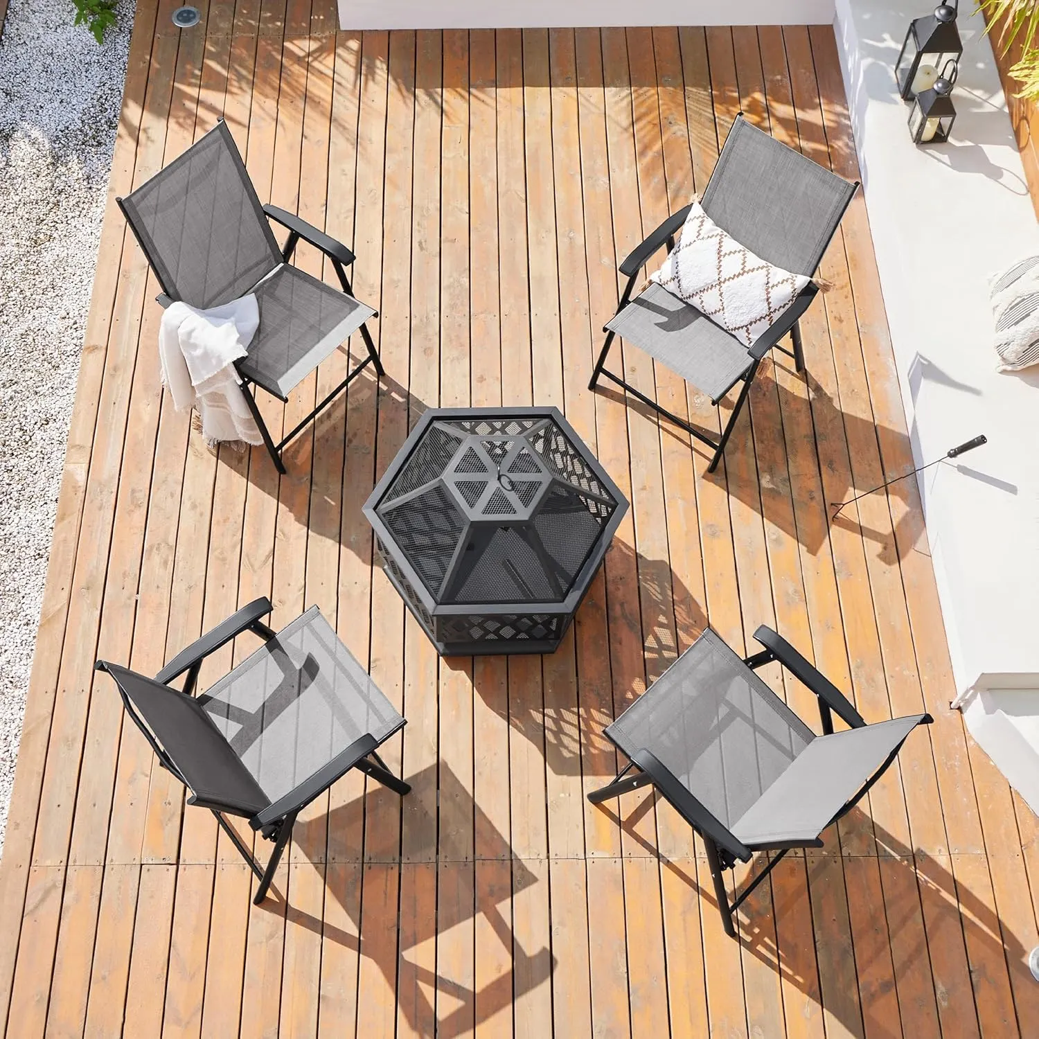 Yaheetech Patio Dining Chairs Set of 4 with Armrests, Outdoor Folding Chairs with Metal Frame and Backrest for Lawn, Garden, Yard and Poolside, Gray