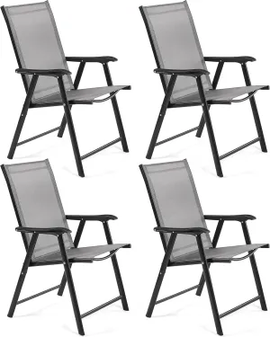 Yaheetech Patio Dining Chairs Set of 4 with Armrests, Outdoor Folding Chairs with Metal Frame and Backrest for Lawn, Garden, Yard and Poolside, Gray