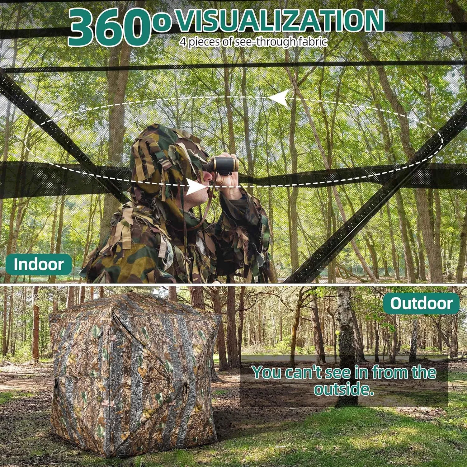 YITAHOME 360 See Through Ground Blind for Deer Hunting, 2-3 & 3-4 Person Pop-up With Tri-Leg Chair, Silent Magnetic Zipper Door and Carrying Bag
